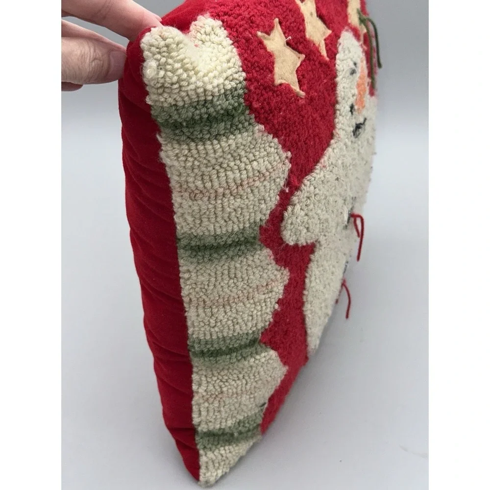 Vintage Snowman Hooked Pillow Christmas Decor Folk Art Velvet Back 12